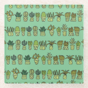 Cactus Collection: Hand-Drawn Doodle Set. Glass Coaster