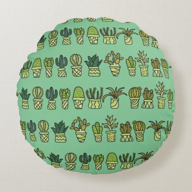 Cactus Collection: Hand-Drawn Doodle Set. Round Cushion (Front)