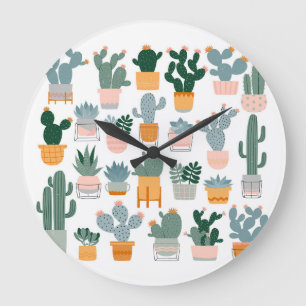 Cactus Collection in Pots Design Large Clock