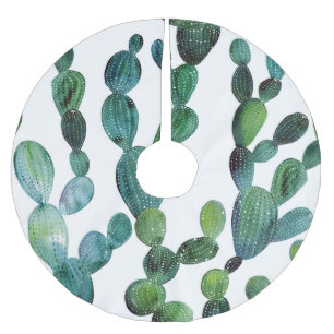 Cactus Craze: Tropical Watercolor Trend Brushed Polyester Tree Skirt