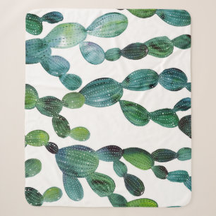 Cactus Craze: Tropical Watercolor Trend Sherpa Blanket