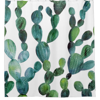 Cactus Craze: Tropical Watercolor Trend Shower Curtain