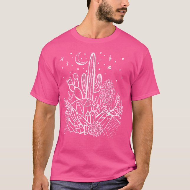 Cactus Crystals Succulents Desert Moon Witchy Goth T-Shirt (Front)