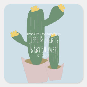 Cactus Cupcakes Baby Shower Thank You Blue Square Sticker