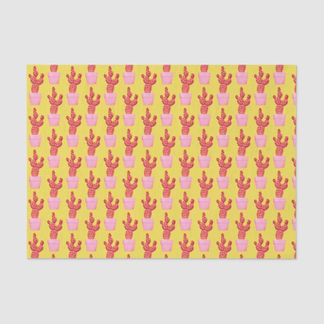 Cactus Cute Modern Yellow Pink Pop Art Pattern Tissue Paper (Front)