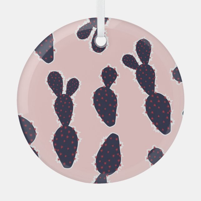 Cactus Cuteness: Sweet Pastel Patterns Glass Tree Decoration (Front)