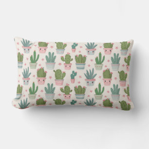 "Cactus Cuties in Pastel Pots" Lumbar Cushion