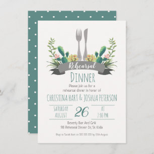 Cactus Cutlery Rehearsal Dinner Invitation