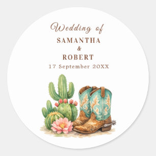 Cactus Desert Arizona Cacti Cowboy Wedding Classic Round Sticker
