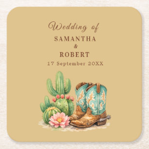 Cactus Desert Arizona Cacti Cowboy Wedding Square Paper Coaster
