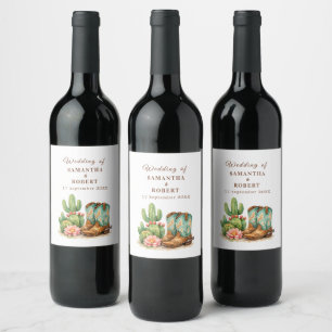 Cactus Desert Arizona Cacti Cowboy Wedding Wine Label