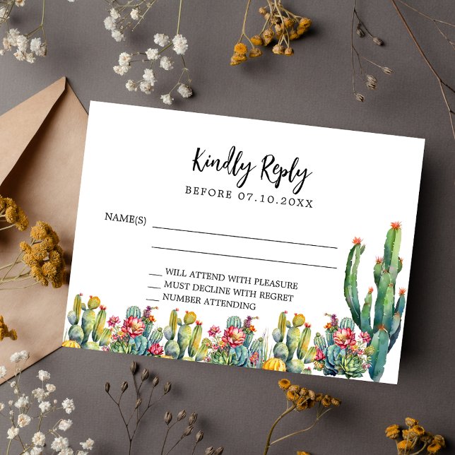 Cactus desert florals wedding response RSVP Card (Creator Uploaded)