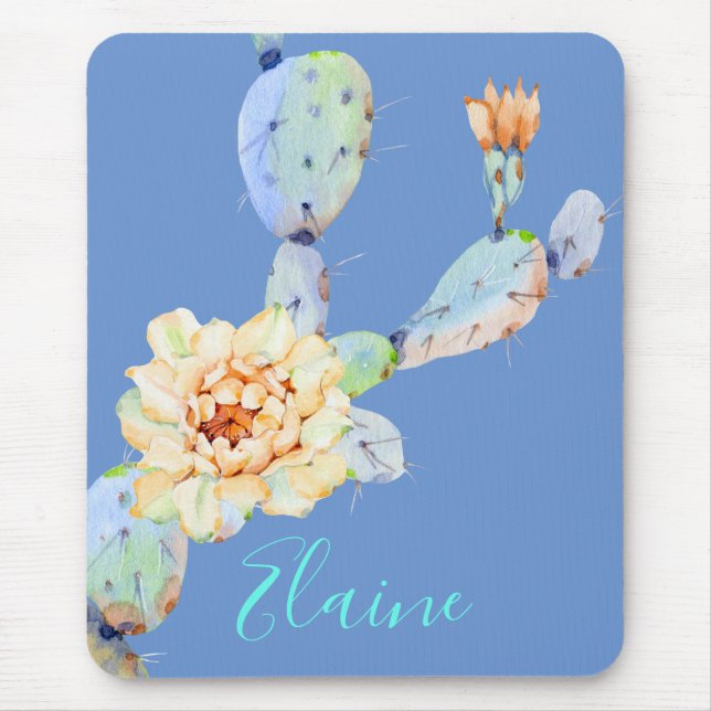 Cactus desert flower watercolor purple peach mouse pad (Front)