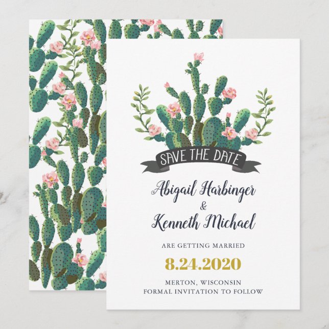 Cactus Desert Love Save the Date Card (Front/Back)