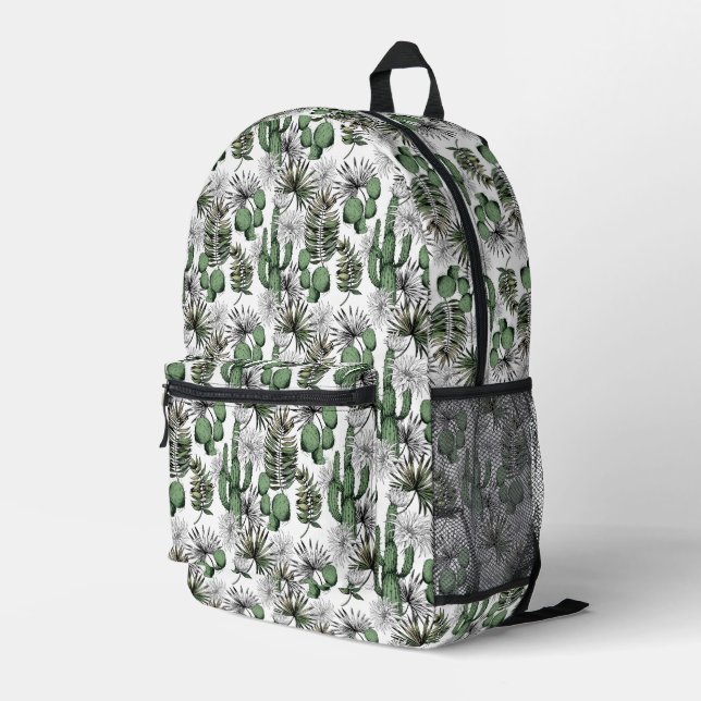 Cactus Desert Pattern Printed Backpack (Back Corner Right)