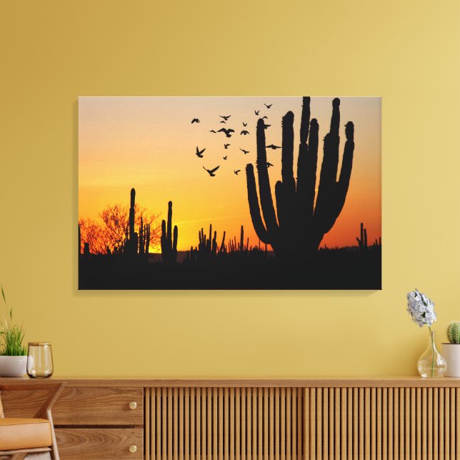 Cactus Desert Sunset Scene Canvas Print (Insitu(LivingRoom))