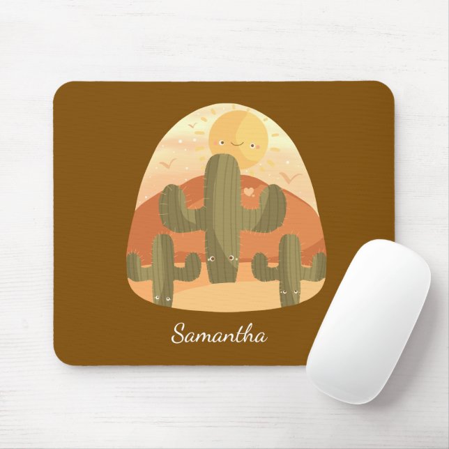 Cactus Desert With Sun Mouse Pad (With Mouse)