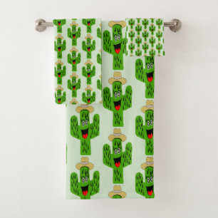 Cactus Design Any Colour Background Bath Towel Set