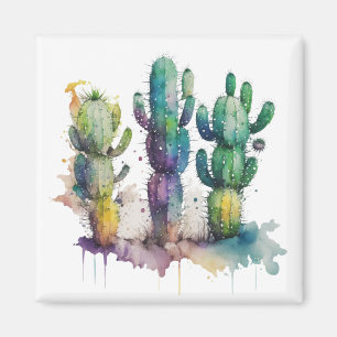 Cactus design with colourful splatters magnet