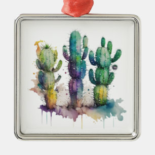 Cactus design with colourful splatters metal tree decoration