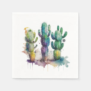 Cactus design with colourful splatters napkin