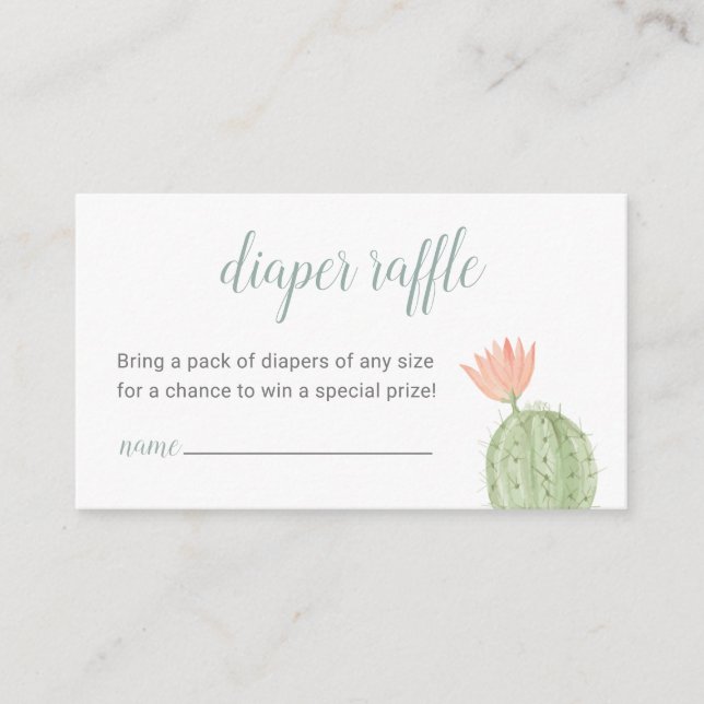 Cactus Diaper Raffle Card, Desert Baby Shower Enclosure Card (Front)