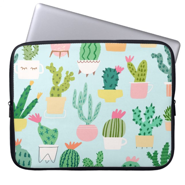 Cactus diversity, vintage seamless background. laptop sleeve (Front)