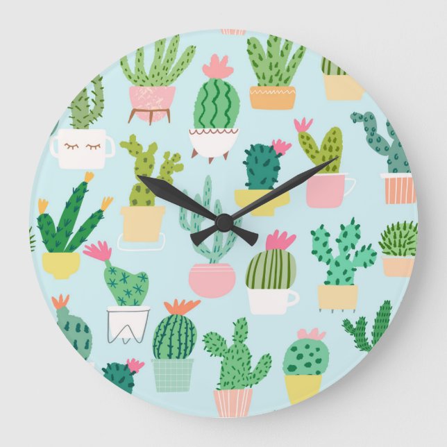 Cactus diversity, vintage seamless background. large clock (Front)