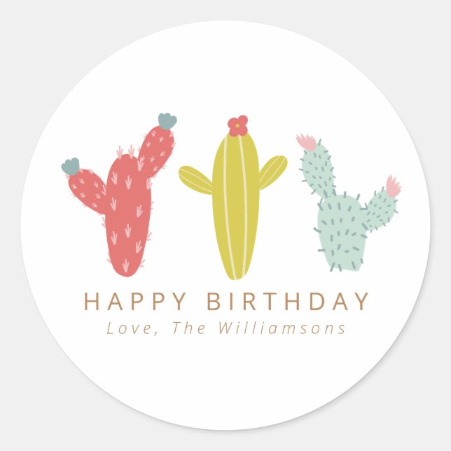 Cactus Drawing in Red Personalised Thank You Classic Round Sticker (Front)