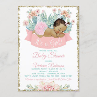 Cactus Ethnic Girl Fiesta Baby Shower Invitation