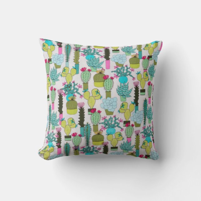 Cactus Everywhere Throw Pillow (Front)