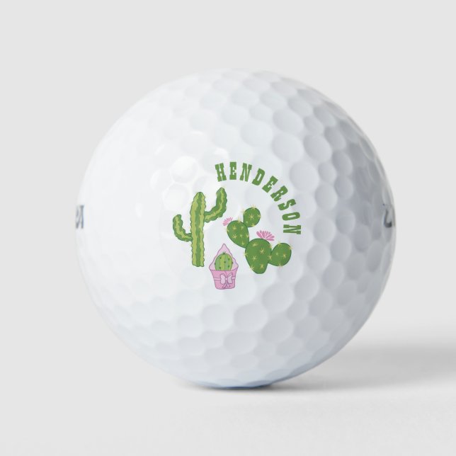 Cactus Family Personalised Green and Pink Template Golf Balls (Front)