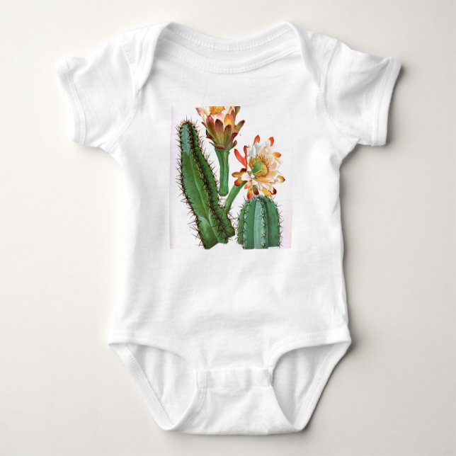 Cactus Family Vintage Botanical Print Baby Bodysuit (Front)