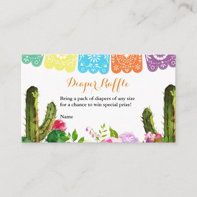 Cactus Fiesta Baby Shower Diaper Raffle Card (Front)