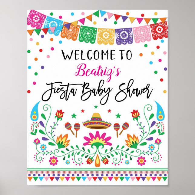 Cactus Fiesta Baby Shower Welcome Poster Decor (Front)