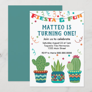 Cactus Fiesta Birthday Party First Year One Year Invitation