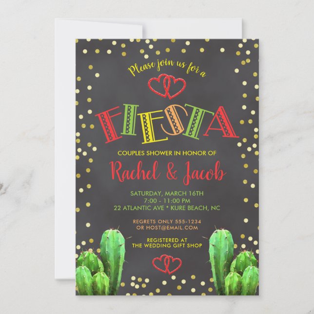 Cactus Fiesta Couples Shower Brights on Chalkboard Invitation (Front)