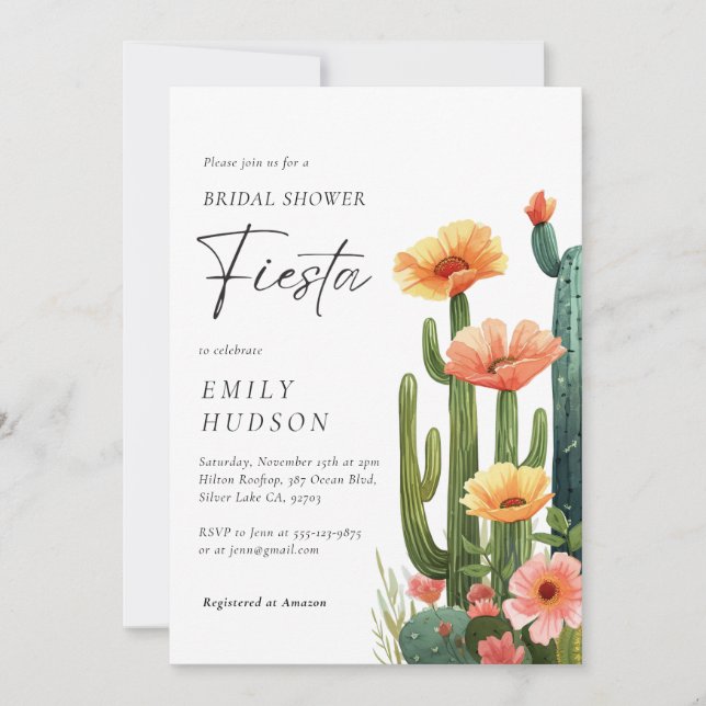 Cactus Fiesta Floral Bridal Shower Invitation (Front)