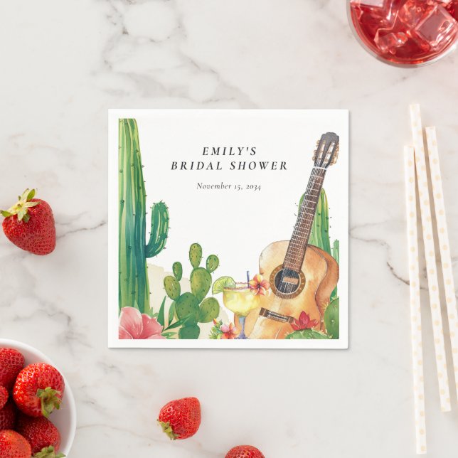 Cactus Fiesta Floral Bridal Shower Napkin (Insitu)