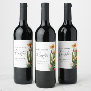 Cactus Fiesta Floral Bridal Shower Wine Label