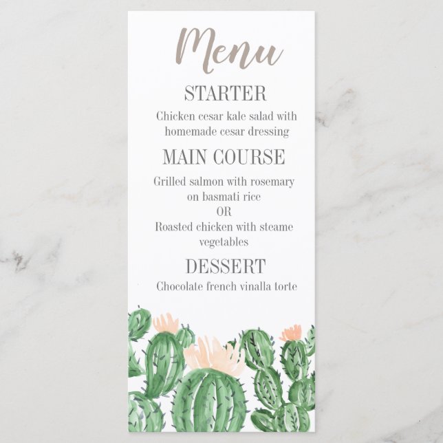 Cactus fiesta succulent wedding menu (Front)