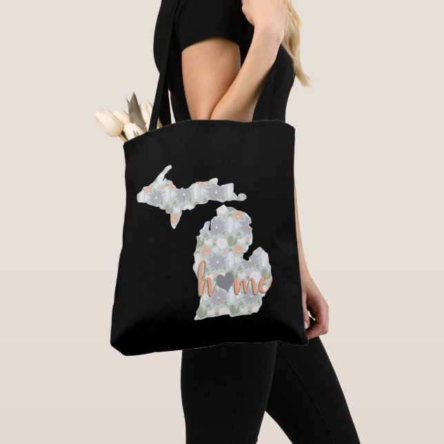 Cactus Filled Michigan Silhouette With Home Tote Bag (Close Up)