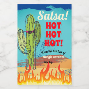 Cactus flames fire Mexican hot sauce salsa canning Food Label