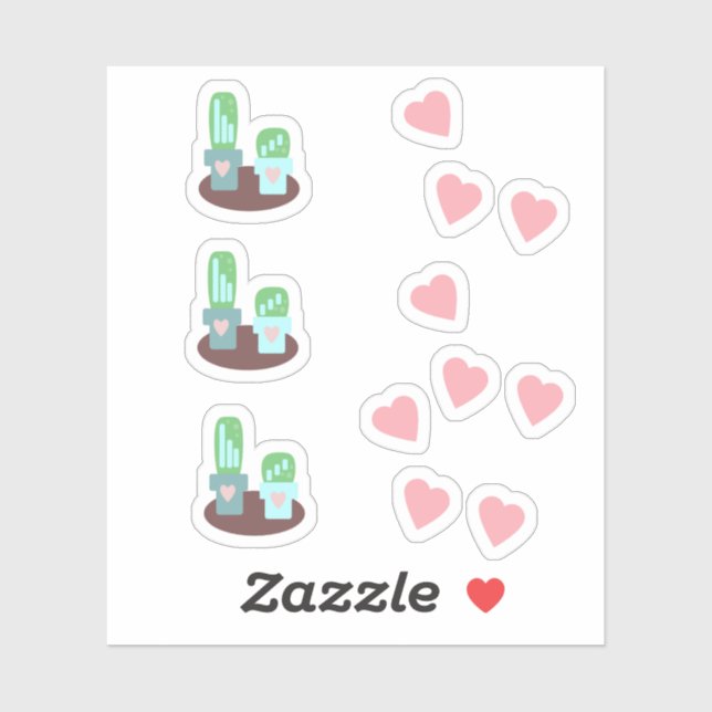 Cactus Floating Hearts Pink (Sheet)