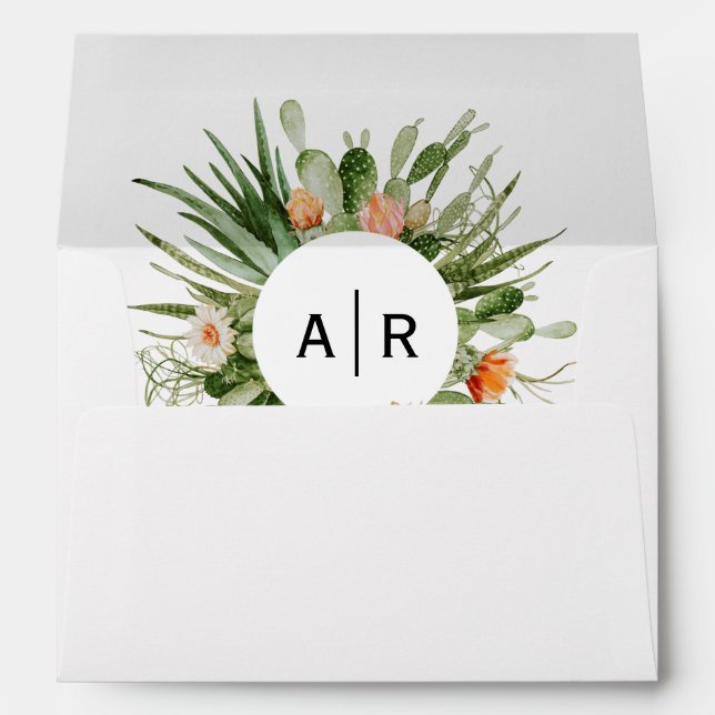 Cactus Floral Desert Monogram Wedding Envelope (Back (Bottom))