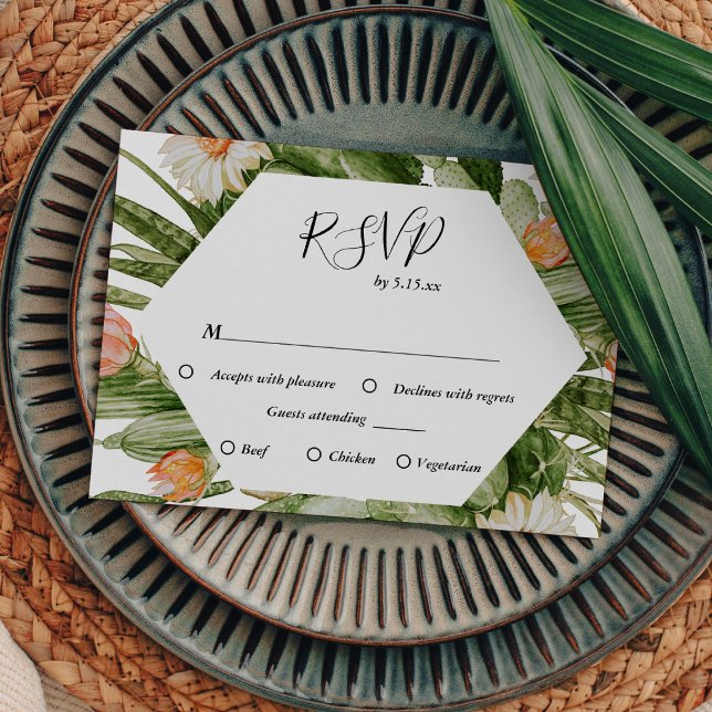 Cactus Floral Desert Monogram Wedding RSVP Card (Creator Uploaded)