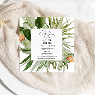 Cactus Floral Desert Square Bridal Shower Invitation