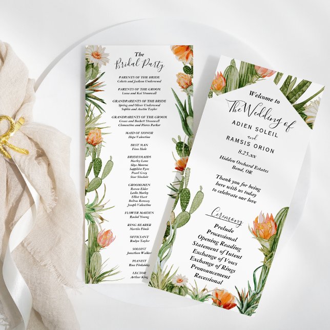 Cactus Floral Desert Wedding Bridal Party Flat Programme (Creator Uploaded)