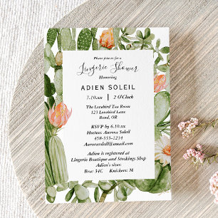 Cactus Floral Desert Wedding Lingerie Shower Invitation