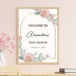 Cactus Floral Gold Arch Baby Shower Welcome Sign